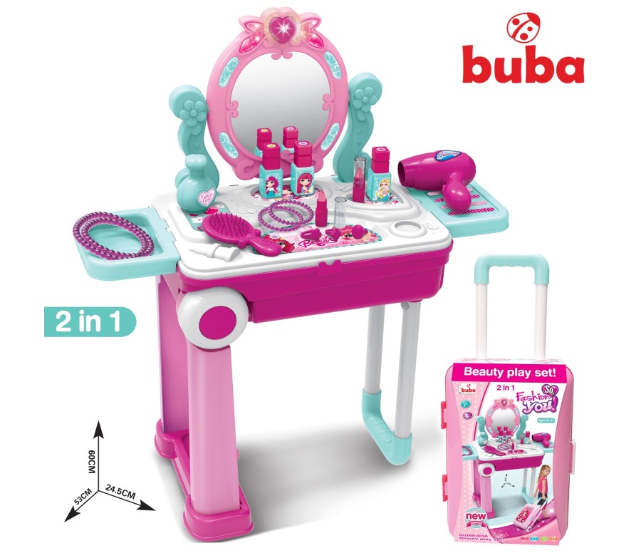 Комплект за игра тоалетка Buba 008-923A, Куфар, Розова