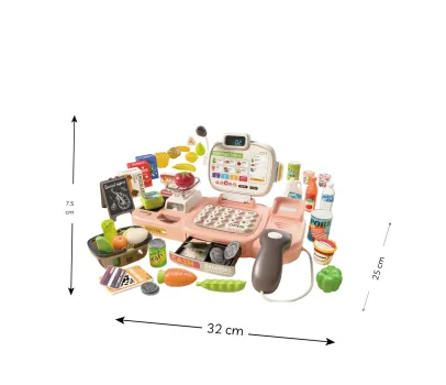 Supermarket pentru copii Buba 889-312 cu casă de marcat, scaner și accesorii, roz