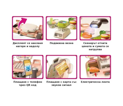 Детски супермаркет Buba 889-312 с касов апарат, скенер и аксесоари, розов